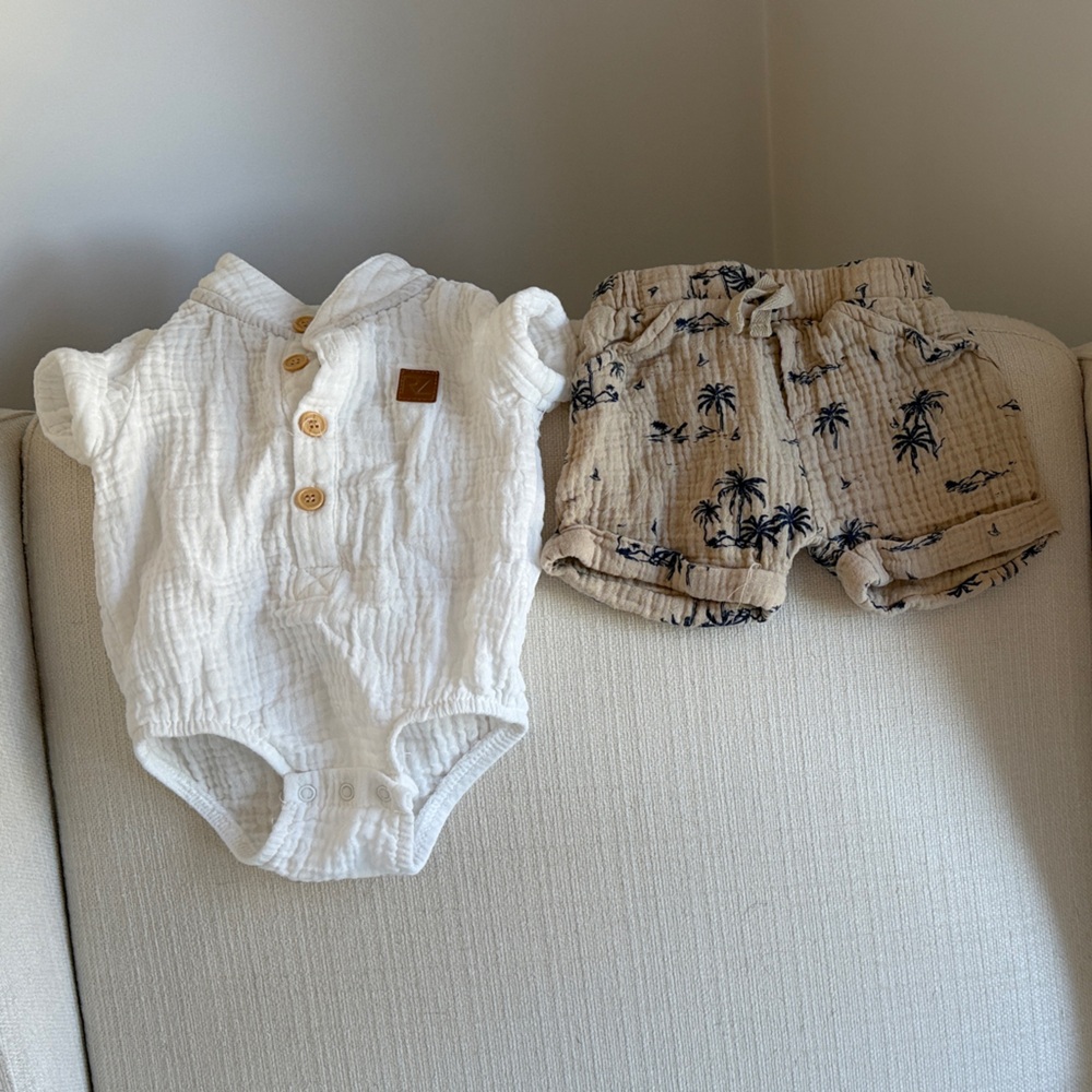 White and Tan Baby Outfit